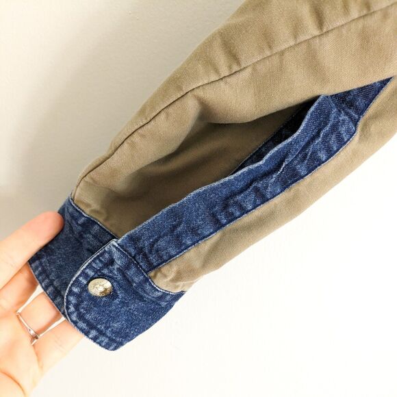 Vintage Columbia Button Up Shirt L Blue Tan Work Workwear 90s Jean Denim Western - Picture 6 of 9